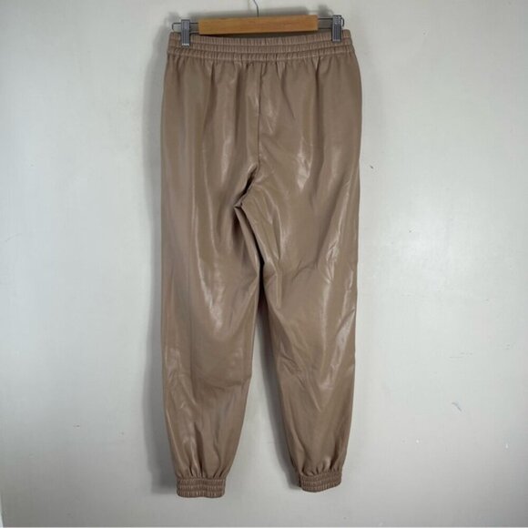 Aritzia Babaton Zedel Vegan Leather Jogger Pant Tan Size Small Pull on Comfy - Picture 3 of 13